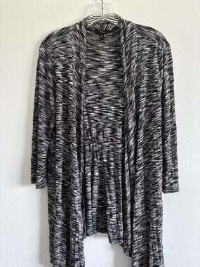 Cupio Black Gray and White Spacedye Open Front Cardigan Size Medium